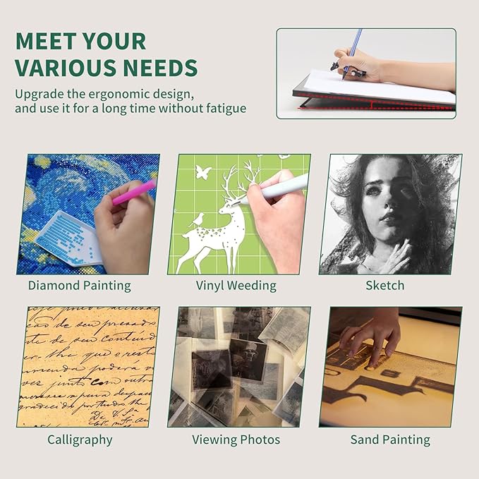 HIUKCOLED A3 Built-in Tilt Stand Light Tracing Box, 6-level＆Stepless Dimmable Adjustable Brightness Light Pad with 3 Colors,Battery Powered LED Light Board for Drawing,Diamond Painting,Sketching,X-Ray