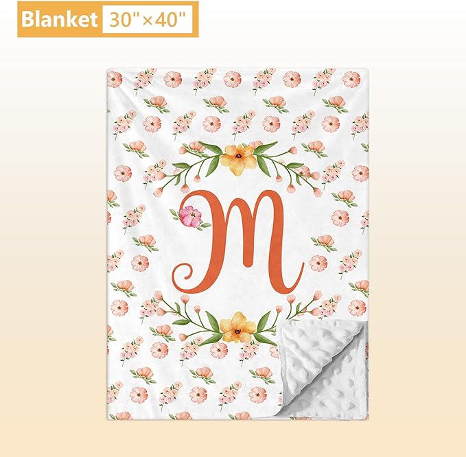 Custom Baby Bedding Set - 5 Pcs Customized Nursery Bedding Set with Name - Comfortable Double Layer Crib Sets for Girls Boys - Personalized Gifts for Toddler Infant New Parents - Orange Flowers