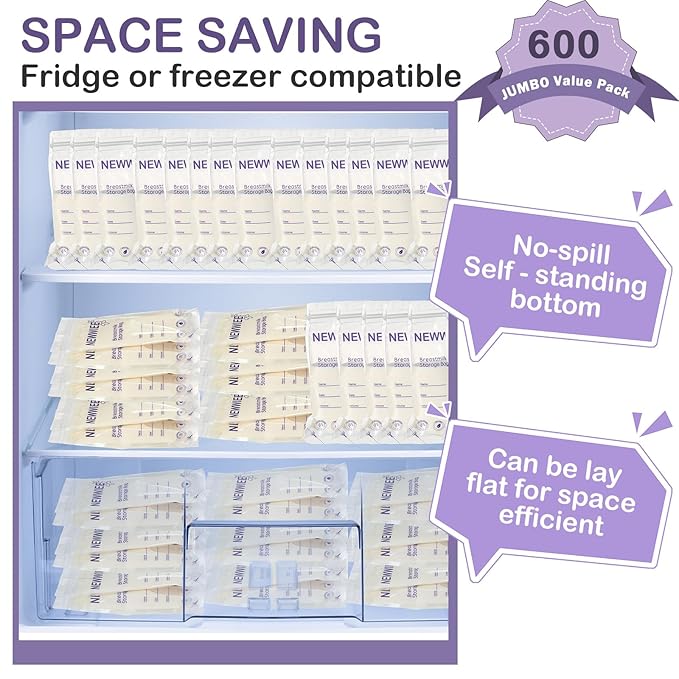 600 Count Breastmilk Storage Bags 7oz Breast Milk Bags for Breastfeeding Self Standing Breastmilk Storing No Leak Double Seal Freezer Storage for Refrigeration and Freezing(Purple)