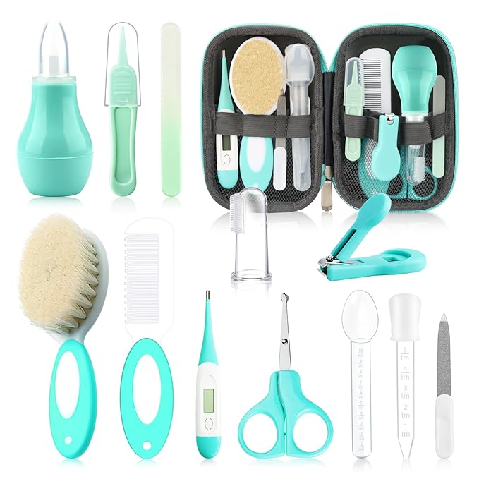 Baby Healthcare and Grooming Kit with Nail Clippers, Scissors, Infant Grooming Kit for Newborns (18 in 1, Green)