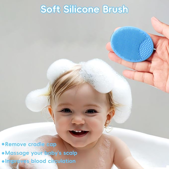 Baby Hair Brush and Comb Set, 4Pcs Baby Soft Bristles Hairbrush Cradle Cap Brush Hair Comb for Newborns Toddlers Boys Girls (Blue)