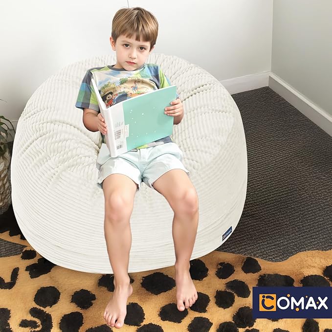 COMAX Kids Bean Bag Chair Turn into Beanbag Bed, Toddler Bean Chair Corduroy for Girl Boy Sleeping, Lazy Children Bean Bags with Filler, Convertible Child Floor Mattress, Beige