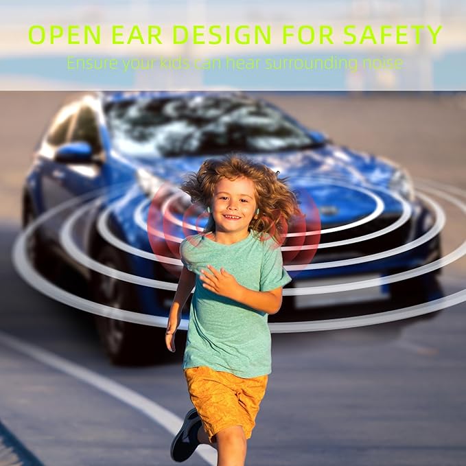 Kids Headphones, Bluetooth 5.2 Air Conduction Open Ear Headphones, 85dB Volume Limiting-Green