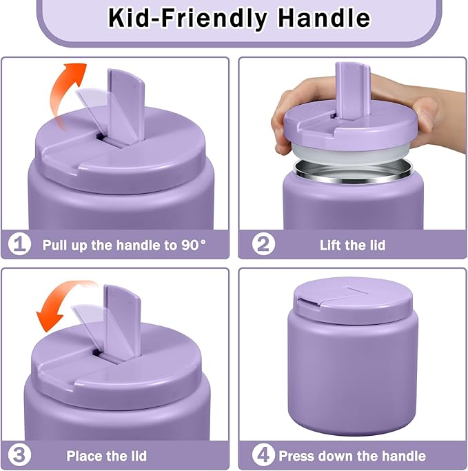 26oz Kids Thermos for Hot Food, Insulated Vacuum Food Jar with Buckle Lid, Stainless Steel Wide Mouth Leak Proof Insulated Lunch Container for School Picnic Travel, Purple