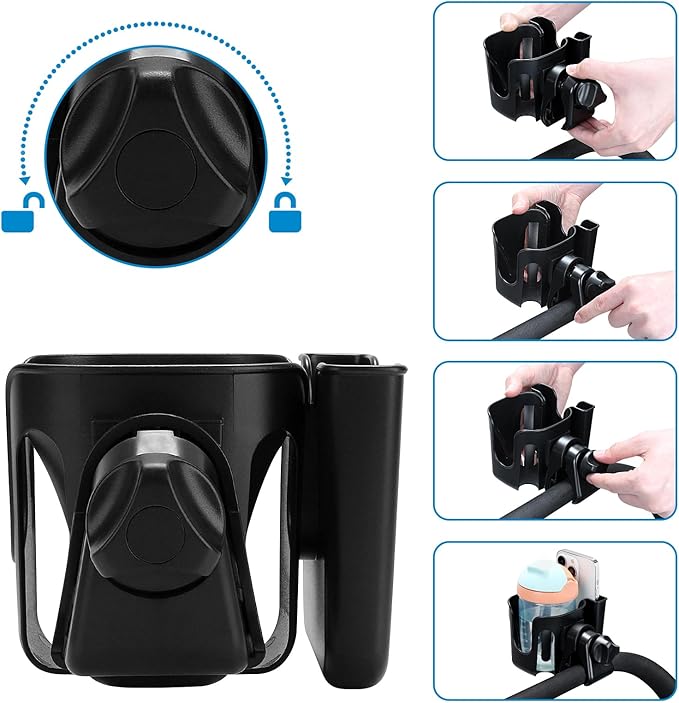Accmor Stroller Cup Holder with Phone Holder, Bike Cup Holder, Universal Cup Holder for Uppababy Nuna Doona Strollers, 2-in-1 Cup Phone Holder for Stroller, Bike, Wheelchair, Walker, Scooter