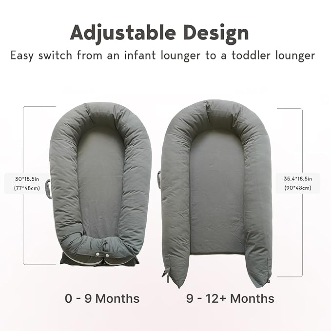 Deluxe Infant Lounger, Baby Nest Cover for Baby Girls & Boys, Newborn Essentials for Baby 0-12 Months, 100% Cotton(Gray)