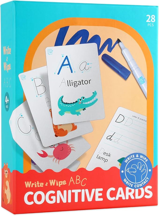 28 Pcs Letters Words Number Math Counting Recognition Cards for Kindergarten Preschool Toddlers Educational Toys RZKP-01 (Letters)