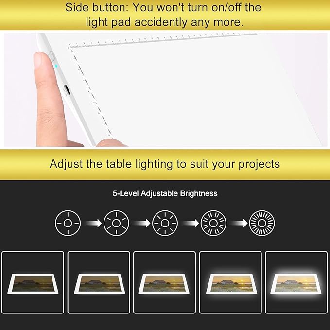 A4 Rechargeable LED Tracing Light Box with Carry Bag, ELICE Wireless Battery Powered Light Pad Artcraft Lightpad Cordless Light Board for Diamond Painting Drawing Sketching Weeding Vinyl (White)