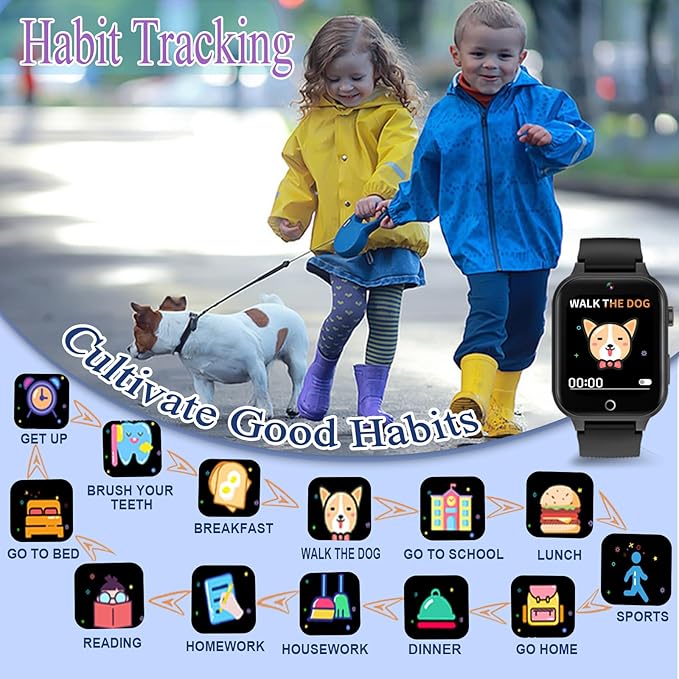 Goodatech Smart Watch for Kids 4-12 Years Boys Girls, 26 Puzzle Games,HD Camera,Video Music Player,Pedometer,Flashlight,Calendar,Alarm Clock,Aluminum Case,Sport Band (Black)