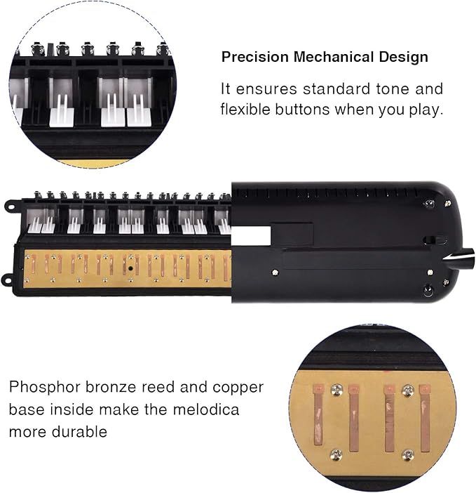 EASTROCK 32 Key Melodica Instrument Air Piano Keyboard Soprano Melodica with 2 Mouthpieces Tube Sets Carrying Bag for Beginners Adults Gift Black