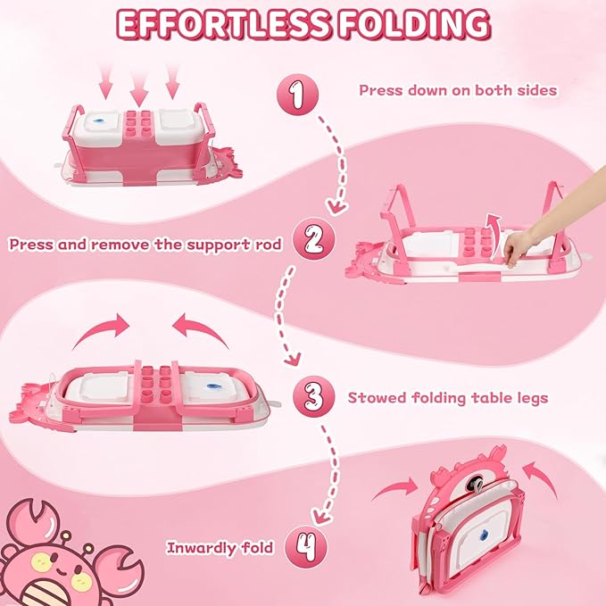 Baby Bathtub,Collapsible Baby Bath Tub with Thermometer & Soft Floating Cushion,Portable Travel Baby Bathtubs for Newborns to Toddlers 0-36 Months(Crab Pink)