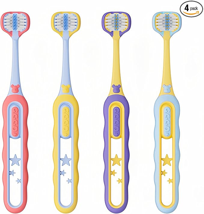 EASICUTI Soft Toddler Toothbrushes, Efficient 3 Sided Toothbrush, Baby Toothbrush 12 Months and up, Infant Toothbrush, Toddler Training Tooth brush for Ages 1-8 Years, Cleans All Sides-4 Pack (Patent)
