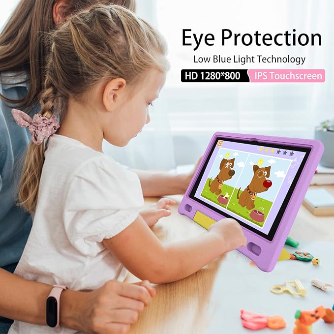 Kids Tablet, 10.1 Inch Tablet for Kids, Android 14, 64GB, Octa-Core CPU, WiFi, Big Battery, Kids Conten, Parental Control, HD Display Children Age 3-12, Bluetooth, Purple Case