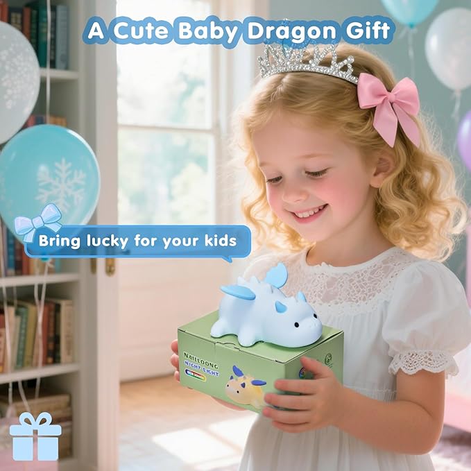 Cute Baby Dragon Kids Night Light for Kids,Cute Soft Silicone Lamp 3 Level Dimmable Changing Rechargeable Breastfeeding Nursery Portable Kawaii Lamps,Bedside Lamp for Baby and Toddler,Boy Girls（Blue）