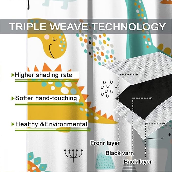 Dinosaur Curtains for Kids Boys Girls Home Decor Childish Cute Dino Animals Print Pattern Rod Pocket Blackout Window Drapes for Nursery Baby Bedroom Playroom W21xL45in Decor