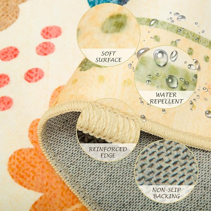 Floral 2x3 Area Rug Machine Washable Soft Print Boho Carpet Non Slip Doormat Low Pile Flower Area Rugs for Living Room Bedroom Nursery Kitchen Dining Room Indoor-Ivory/Yellow