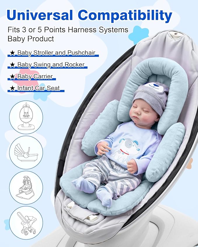 Infant Insert Compatible with Mamaroo Swing & Graco Swing, Thickened Baby Car Seat Head Support with Shoulder Covers, Breathable Newborn Car Seat Insert for Preemie to Toddler