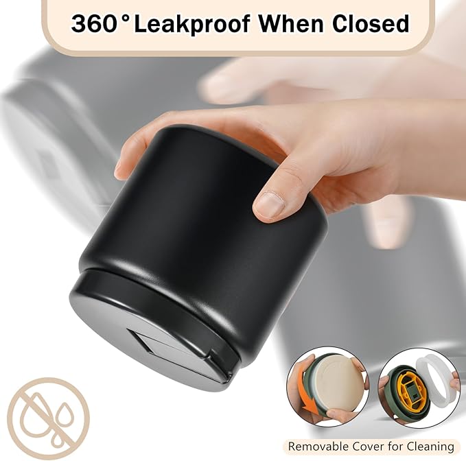 26oz Kids Thermos for Hot Food, Insulated Vacuum Food Jar with Buckle Lid, Stainless Steel Wide Mouth Leak Proof Insulated Lunch Container for School Picnic Travel, Black