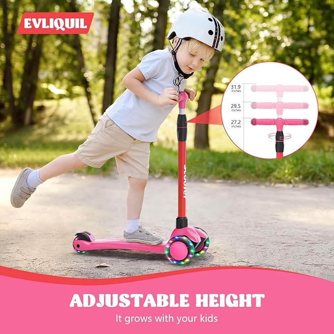 Kids Scooter,Lighted Wheels and 3 Adjustable Height Handlebars Scotters for Kids 3-12,3 Wheel Toddler Kick Scotter for Boys & Girls up to 132 Lbs.