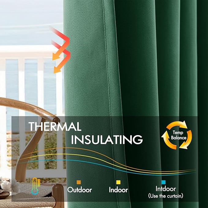 ANRODUO Back Tab Blackout Curtains for Bedroom Living Room, Rod Pocket Pinch Pleated Thermal Insulated Room Darkening Curtains 72 Inches Long 2 Panels, Hunter Green, 42 x 72 Inch