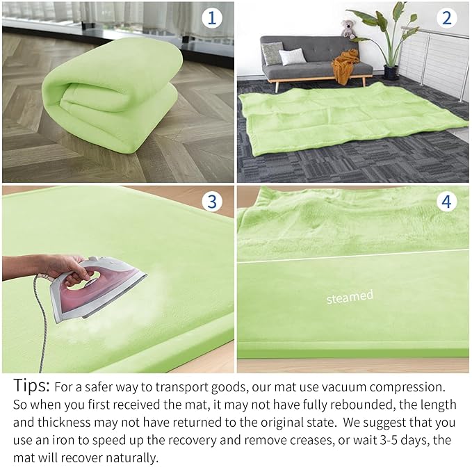 Baby Play Mat for Floor,1.3"Thick Elasti-Foam 50x50 Playpen Mat for Toddlers Infant kids,Water-Repellent Soft Velvet for Tummy Time,Non-Slip Backing for Crawling,Tatami Style(Light Green)