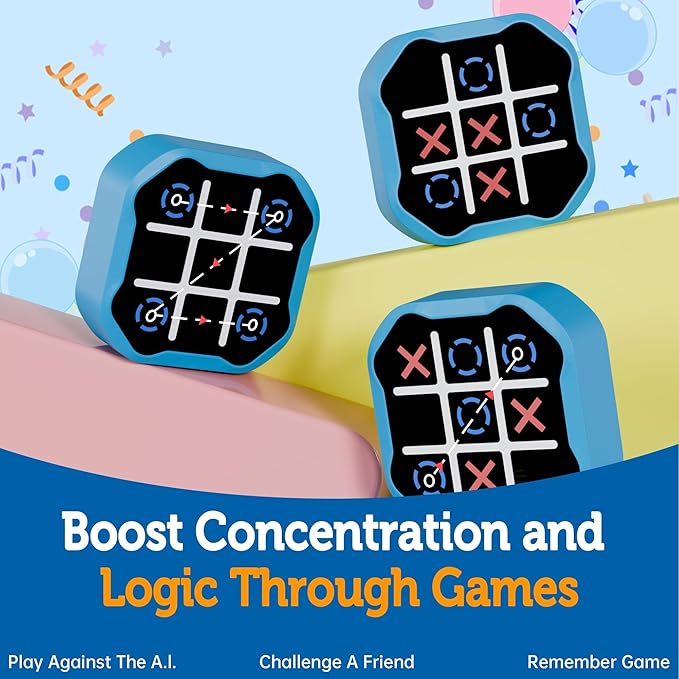 3 in 1 Electronic Tic Tac Toe Game, Handheld Digital Tic Tac Toe Bolt Game with Silent Mode, Portable Learing Toy Gift for Kids & Adults, Blue (One Pack)