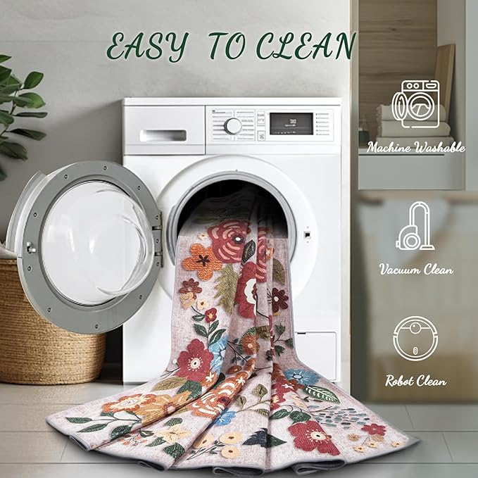 8x10 Area Rug for Living Room: Vintage Floral Washable Rug Soft Boho Non Slip Carpet Large Indoor Floor Non Shedding Low Pile Thin Carpets for Bedroom Dining Room Farmhouse Nursery Home Office Beige