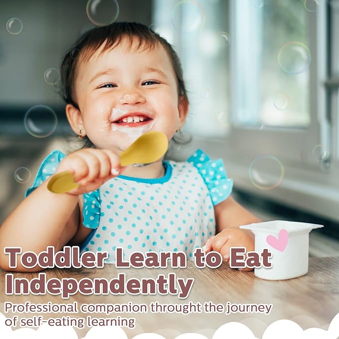 10 Pieces Baby Led Weaning Spoons and Forks Set Infant Silicone Spoon First Self Feed Baby training Utensils for Toddler First Stage Feeding Supplies for Kids Over 6 Months, 5 Pairs (Bright Colors)