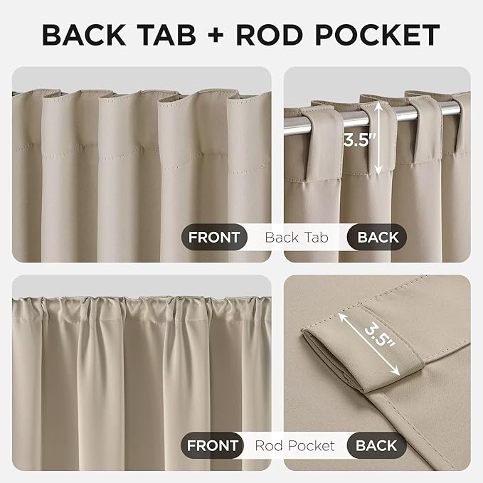 Joydeco 108 Inch Blackout Curtains for Bedroom, Thermal Insulated Black Out Curtains 2 Panels Set, Room Darkening Drapes for Living Room Window Rod Pocket Back Tab (W37 x L108 Inch, Light Beige)
