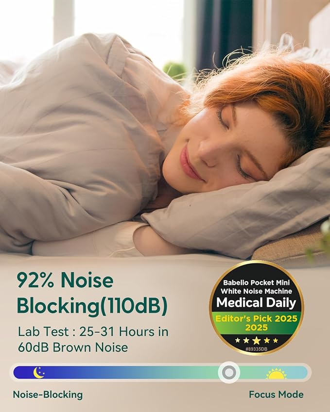 Babelio White Noise Sound Machine for Adults Kids Baby, Travel Sound Machine for Sleep, Mini and Portable, 15 Non-looping Sounds, Timer, Memory Function, Easy to Pocket and Travel White