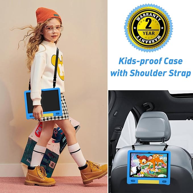 Kids Tablet, 10.1 Inch Tablet for Kids, Android 14, 64GB, Octa-Core CPU, WiFi, Big Battery, Kids Conten, Parental Control, HD Display Children Tablet Age 3-12, Bluetooth, Blue Shockproof Case