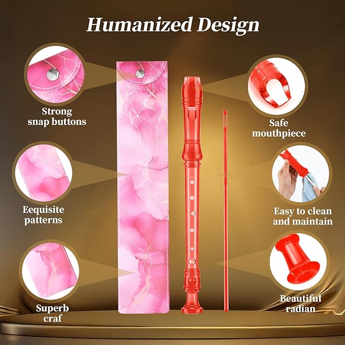 Descant Soprano Music Recorder Instrument For Kids Flute Kids Recorder With Cleaning Rod + Case Bag (Crystal red)