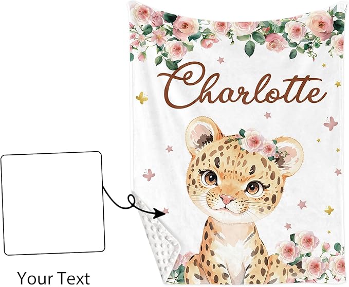 Custom Name Crib Bedding Set - Leopard Theme, Personalized Yellow Flower Nursery Bedding 3-Piece Set– Soft Blanket, Fitted Sheet, Changing Pad Cover – for Newborns Girls Nursery Gifts