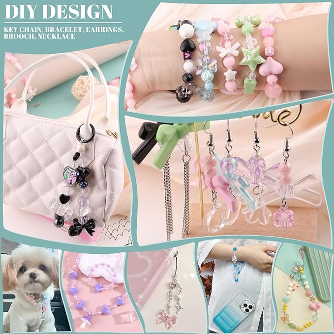 Assorted 180-240PCS Acrylic Beads for Bracelet Making, Flower Bow Butterfly Candy GummyBear Aesthetic Bracelet Charms,Cute Beads for Jewelry Making DIY Necklace Keychain Phone Charm