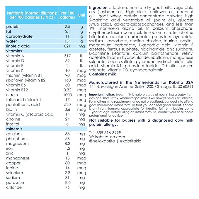 Kabrita Goat Milk-Based Infant Formula – 28oz – Pack of 2 – Natural, Gentle Baby Formula – European, Non-GMO – Ages 0-12 Months