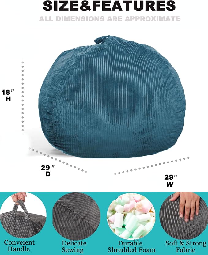 2 Pcs Classic Bean Bag Chair, with Faux Rabbit Fur Cover for Teens and Kids, Memory Foam Bean Bag Chairs, Ultra Soft Faux Fur Fabric, 2.5 feet Round Fluffy Bean Bag Sofa