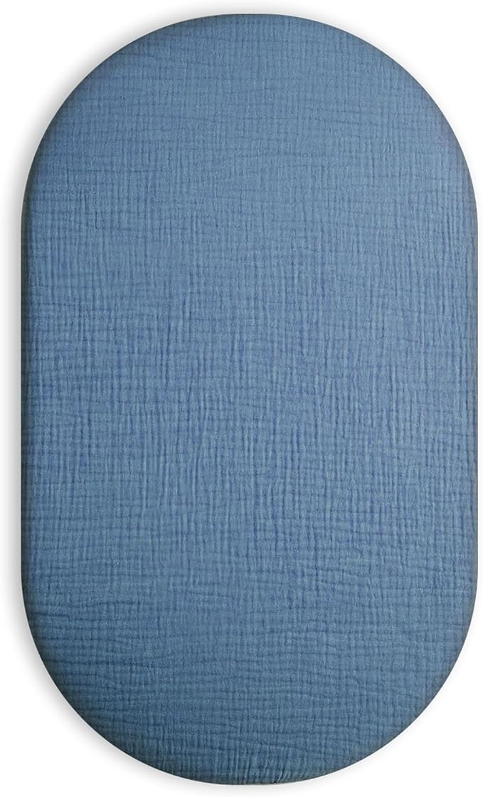 Bassinet Sheet for Baby Boy and Girl, Fitted Sheets for Rectangle, Oval, Hourglass Bassinet Mattress, Muslin Moses Basket Sheets with Neutral Style (Blue)