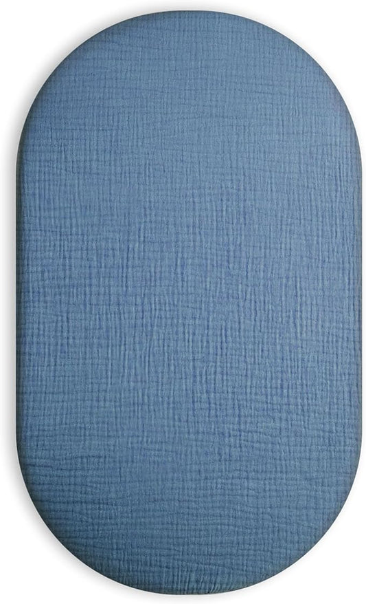 Bassinet Sheet for Baby Boy and Girl, Fitted Sheets for Rectangle, Oval, Hourglass Bassinet Mattress, Muslin Moses Basket Sheets with Neutral Style (Blue)
