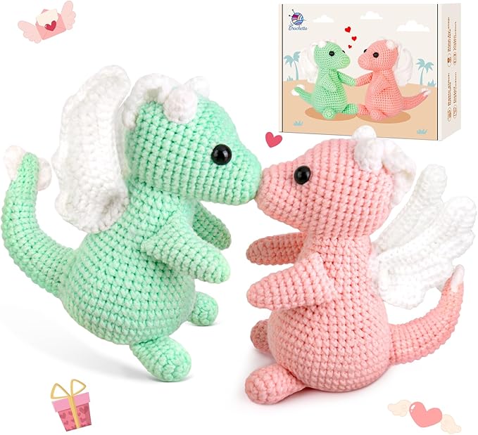 Crochetta Crochet Kit for Beginner, Crochet Starter Kit w Step-by-Step Video Tutorials, Crochet Kit for Beginners, Beginner Crochet Kit for Adults Kids Women Men Complete Kit Included (2 Dragons)