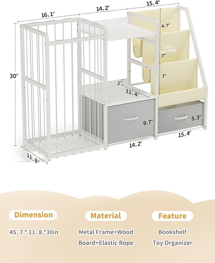 Kids Bookshelf and Toy Storage, Large 3 Tier Book Shelf for Kids Rooms, Sling Baby Bookcase with Stuffed Animal Storage, Toddler Montessori Bookshelf for Nursery, Playroom, Kindergarten