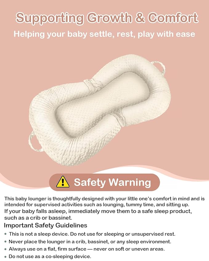 Baby Lounger Pillow 3-in-1 Infant Lounger Pillow for Newborn 0-24 Months, Portable Tummy Time Mat for Home and Travel, Breathable & Soft Baby Seat for Baby