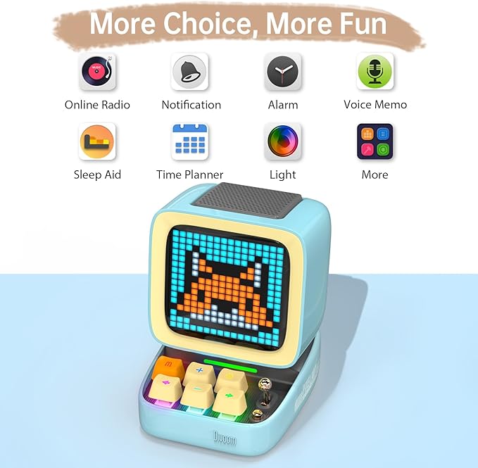 Divoom Ditoo Retro Pixel Art Game Bluetooth Speaker with 16X16 LED App Controlled Front Screen (Blue) …