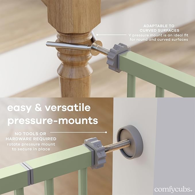 Comfy Cubs Baby Safety Gate with 3 Extensions - Adjustable 42" x 1.9" x 30" Q195 Steel Doorway Barrier - Powder-Coated Finish for Stairs and Doorways - Walk-Through Design Pet Gate - Sage