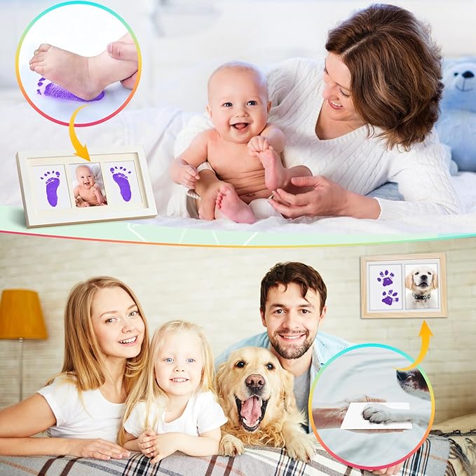75ml Purple Baby Hand and Footprint Ink Kit, Baby Handprint Footprint Paint for Newborn Keepsake, Dog Cat Paw Print Kit, Washable, Non Toxic Acid-Free, Safe Gentle for Ideal New Mom Gifts