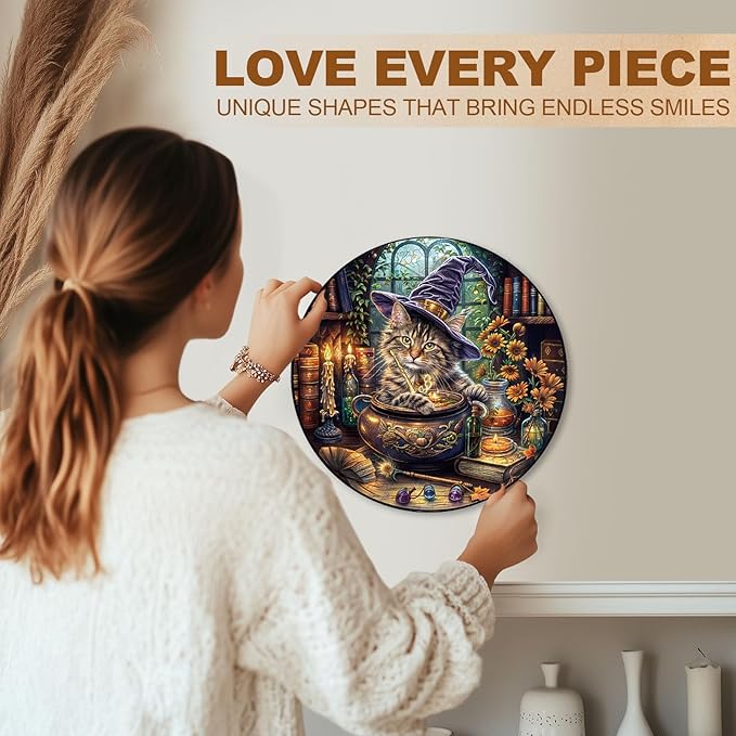 KAAYEE Wooden Puzzles for Adults, 3D Visual Effect Magic Feline Cat Wooden Jigsaw Puzzle Unique Shape Wood Puzzle Adult, 3D Effect Flat Puzzle Birthday Family Game (L-13.4 * 13.4 in-280pcs)