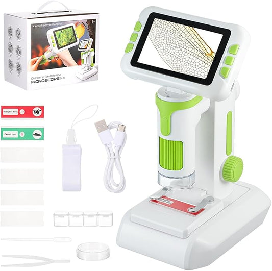 1600X Digital Microscope for Kids, Upgraded Portable Microscope with 4.0 inch HD Screen, 2-in-1 Desktop Handheld Miniscope Rechargeable Student Education Science Microscopes Gift for Kids
