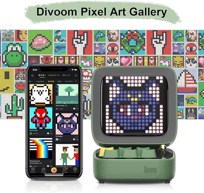Divoom Ditoo Programmable Pixel Art LED-Bluetooth-Speaker Showing-Clock Emoji DIY Design for Home Wedding Party Decoration with Wireless App Control (Green)