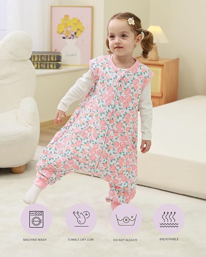 HOMEAL 1.0Tog Sleep Sack, Toddler Sleep Sack with Feet, 5T-7T Sleep Sack Toddler,Toddler Sleeping Sack with Legs,Pink Rose