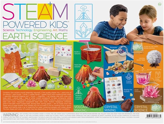 4M - STEAM Earth Science - Educational Science Kits for Kids Ages 5+ with 5 Experiments: Volcano Eruption, Excavate Crystals, Crystal Growing, & More - Hands-On Geology STEM Learning Science for Kids
