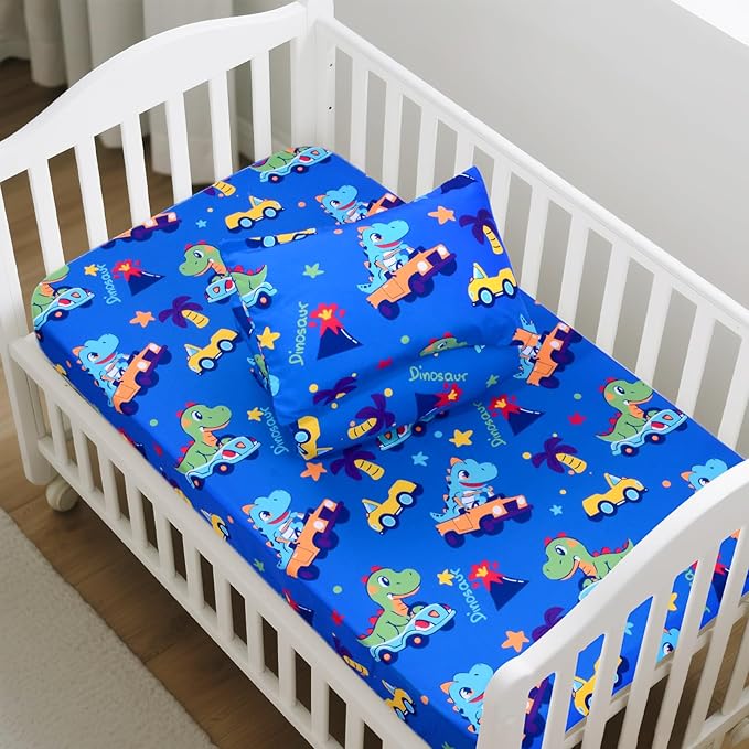 Cloele Dinosaur Crib Bedding Sets for Boys - 3 Piece Standard Size Baby Bedding Set Includes Crib Comforter Fitted Sheet Crib Skirt - Nursery Bedding Set for Boys and Girls